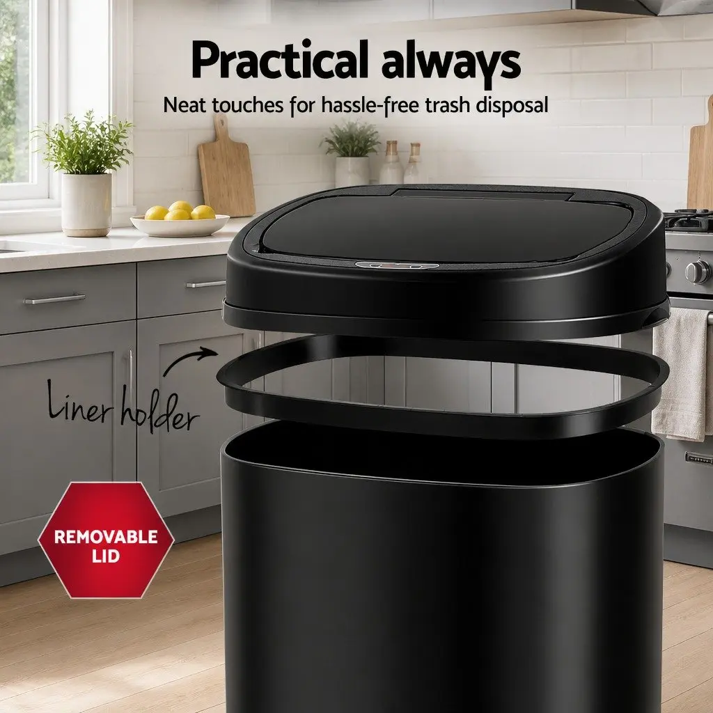 Automatic Kitchen Trash Can Hands-Free 68L Black Stainless Steel Motion Sensor Bin