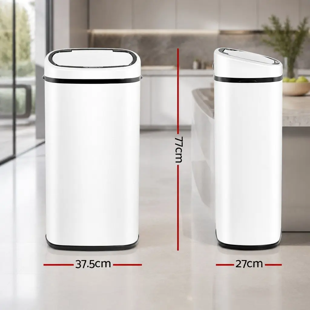 Automatic Rubbish Bin Motion Sensor 68L Kitchen Hands-Free White Steel