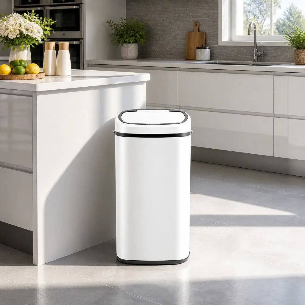 Automatic Rubbish Bin Motion Sensor 68L Kitchen Hands-Free White Steel