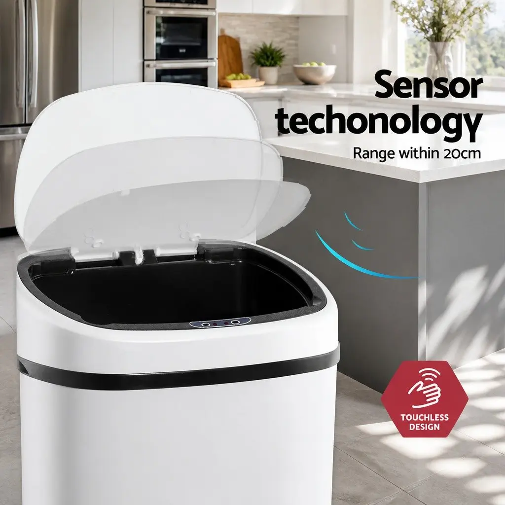 Automatic Rubbish Bin Motion Sensor 68L Kitchen Hands-Free White Steel