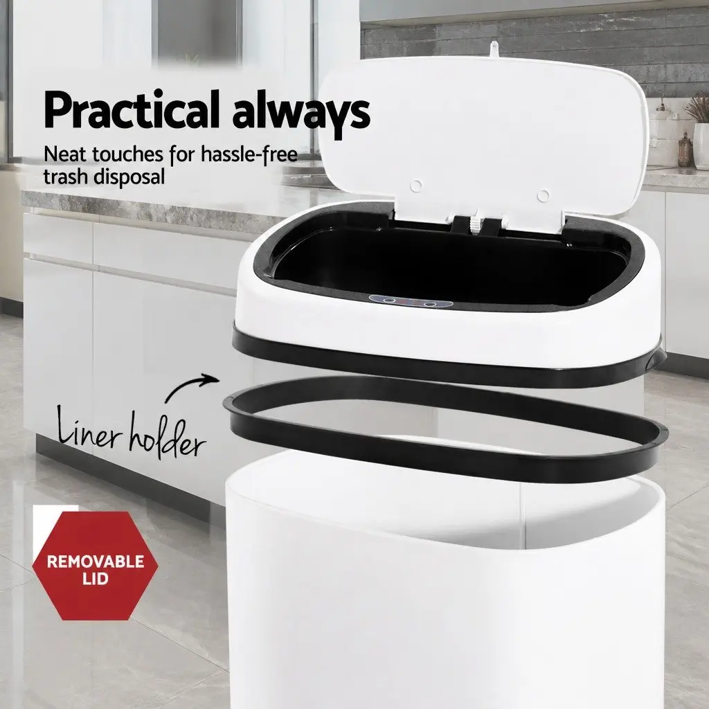 Automatic Rubbish Bin Motion Sensor 68L Kitchen Hands-Free White Steel
