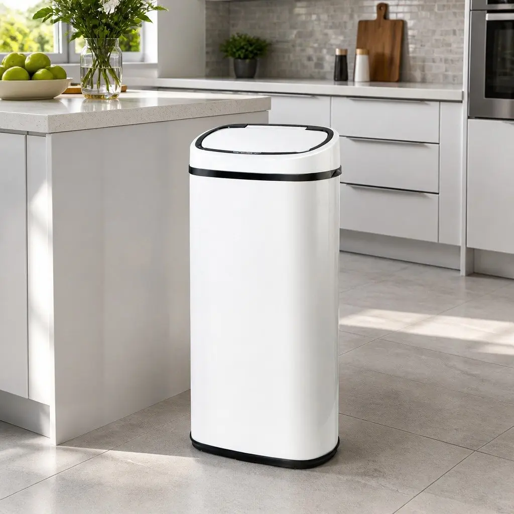 Automatic Rubbish Bin Motion Sensor 68L Kitchen Hands-Free White Steel