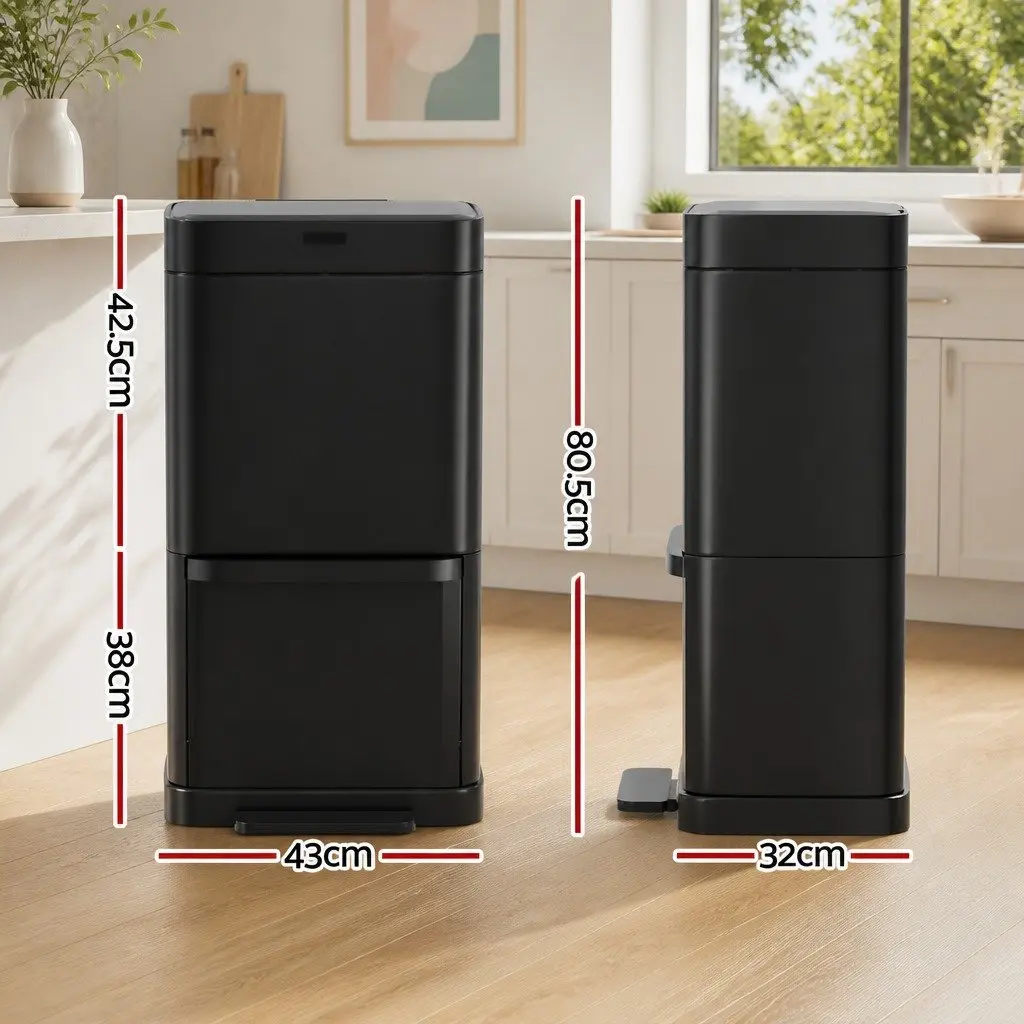 Automatic Recycling Bin Hands-Free Kitchen Waste 70L Black