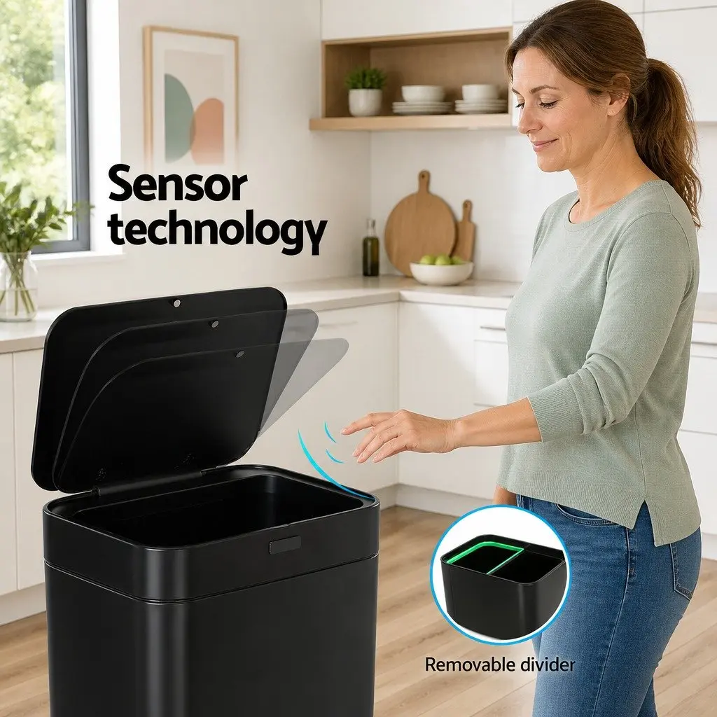 Automatic Recycling Bin Hands-Free Kitchen Waste 70L Black