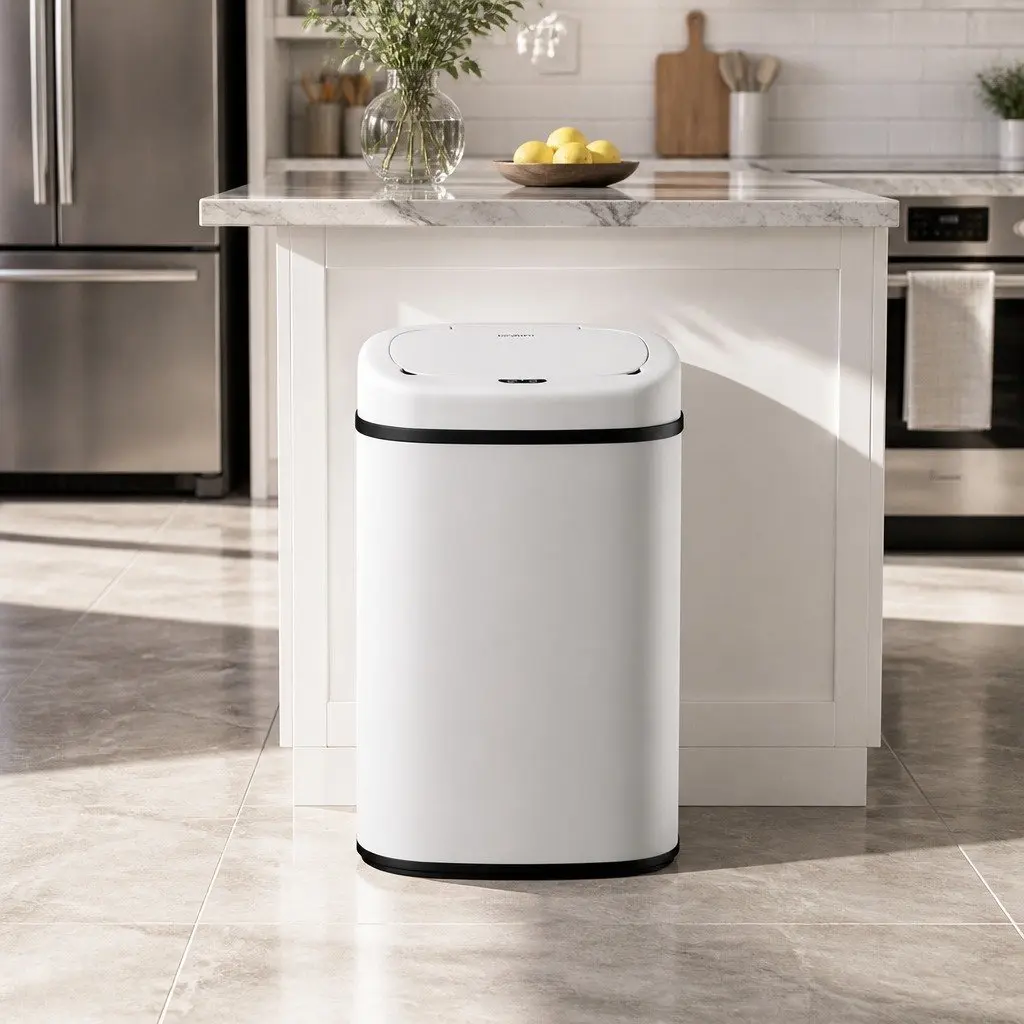 Automatic Motion Sensor Bin White Steel 82L Capacity for Kitchen Waste Disposal