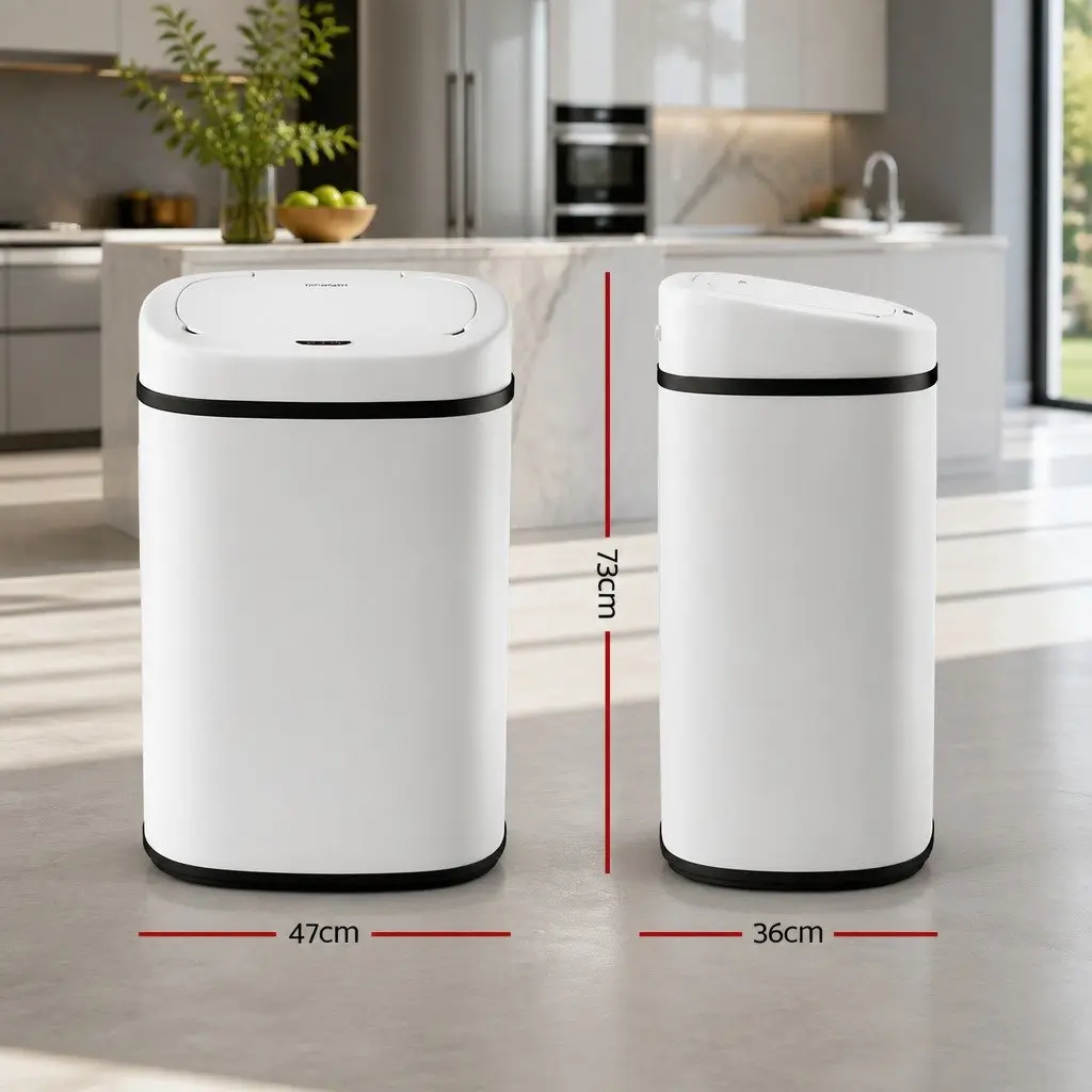 Automatic Motion Sensor Bin White Steel 82L Capacity for Kitchen Waste Disposal