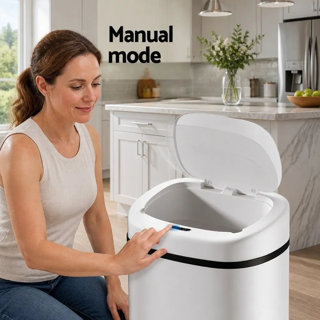 Automatic Motion Sensor Bin White Steel 82L Capacity for Kitchen Waste Disposal