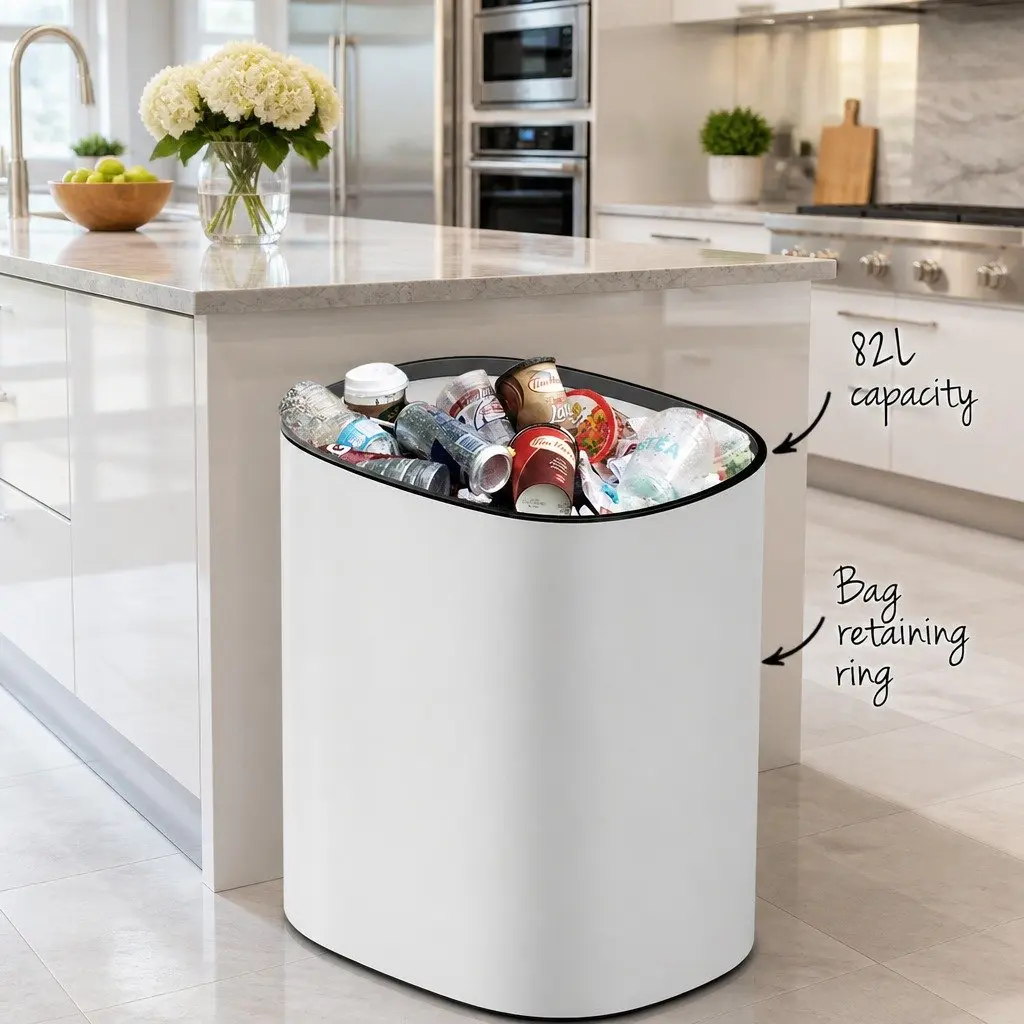 Automatic Motion Sensor Bin White Steel 82L Capacity for Kitchen Waste Disposal