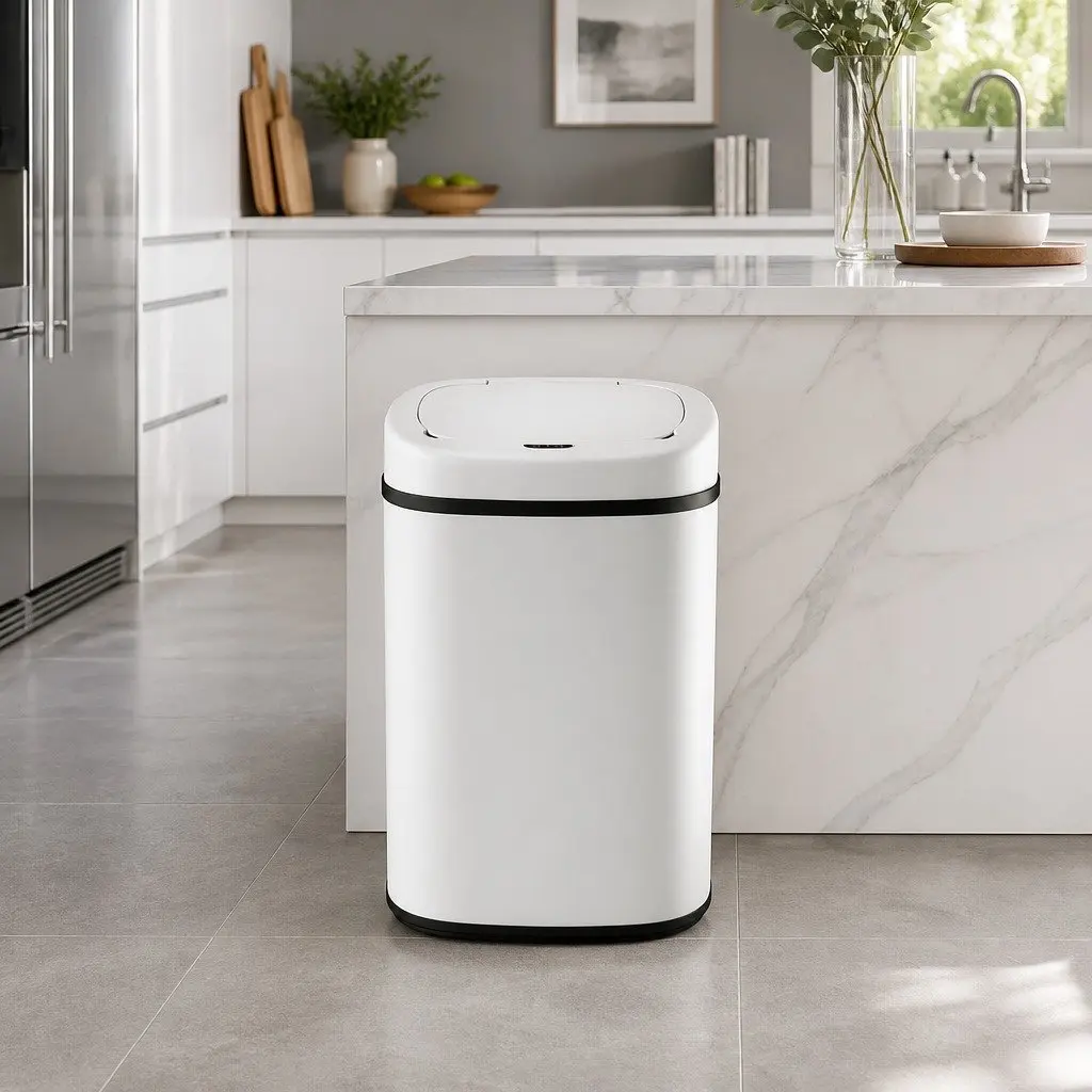 Automatic Motion Sensor Bin White Steel 82L Capacity for Kitchen Waste Disposal