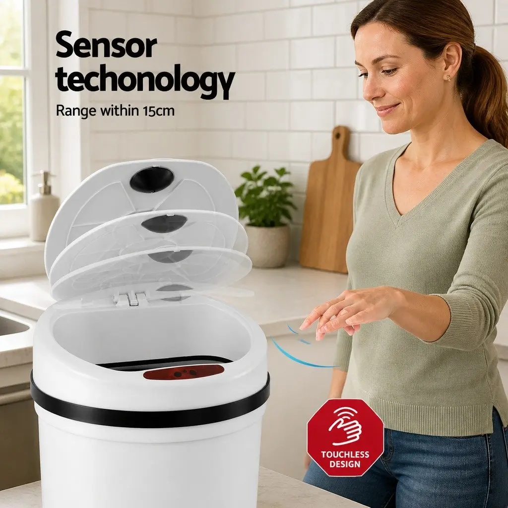 Sensor Bin Motion Automatic Trash Can Kitchen Rubbish 9L White Hands Free