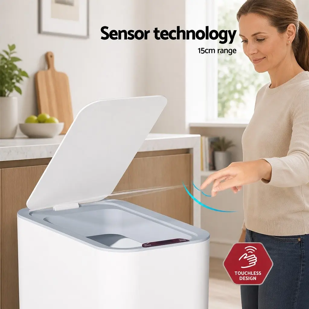 Automatic Rubbish Bin Hands-Free Kitchen Waste 9L White