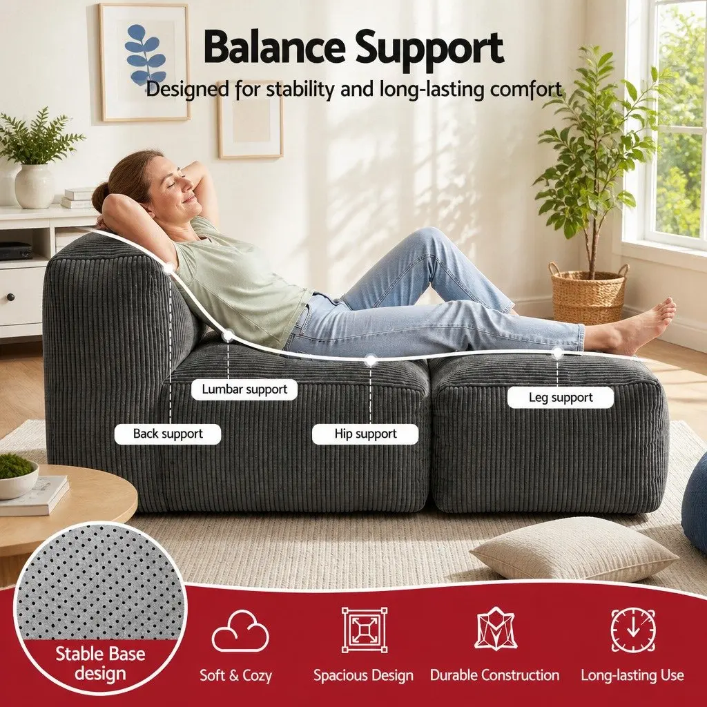 Foldable Bean Bag Sofa Bed Floor Lounger Chair Grey Compact Boneless Couch