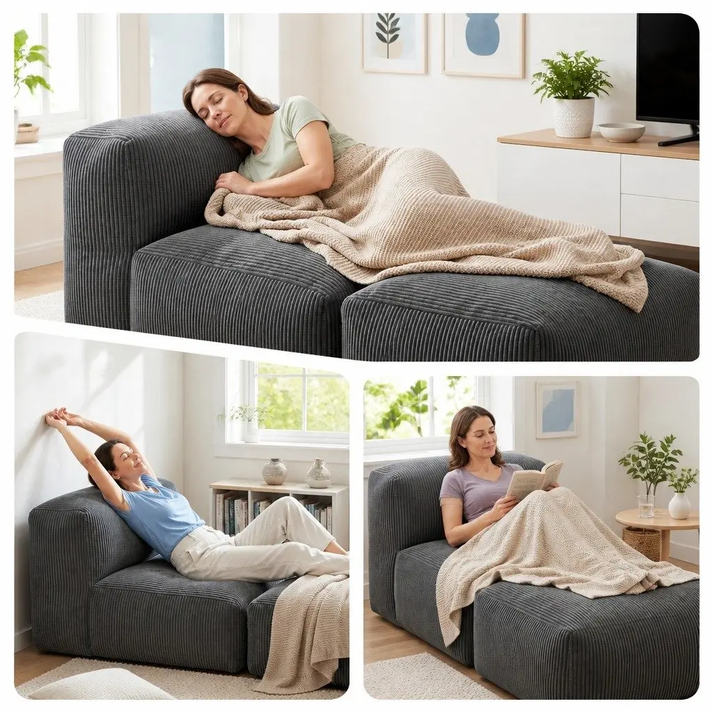 Foldable Bean Bag Sofa Bed Floor Lounger Chair Grey Compact Boneless Couch