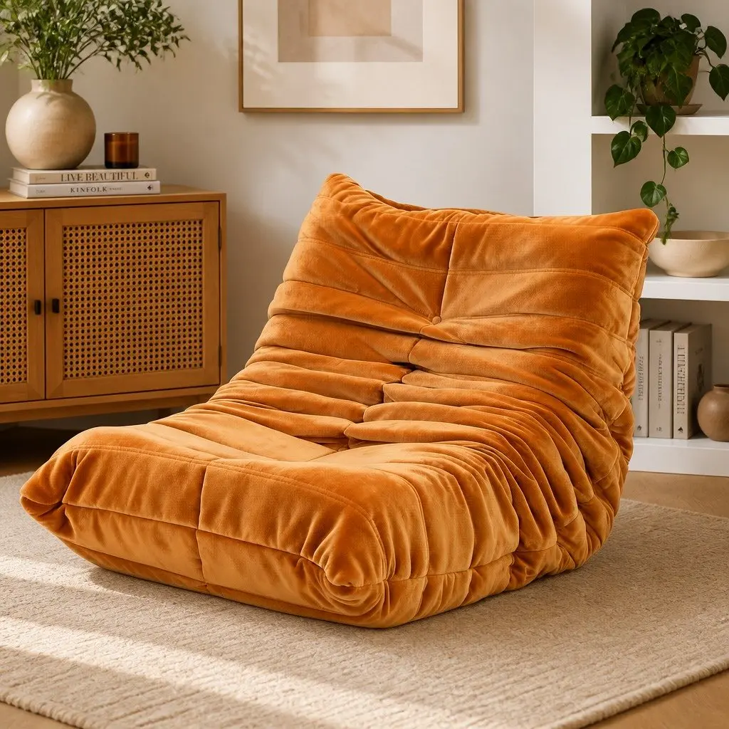 Lazy Sofa Accent Chair Floor Couch Leisure Lounge Foam Pouffe Recliner Brown