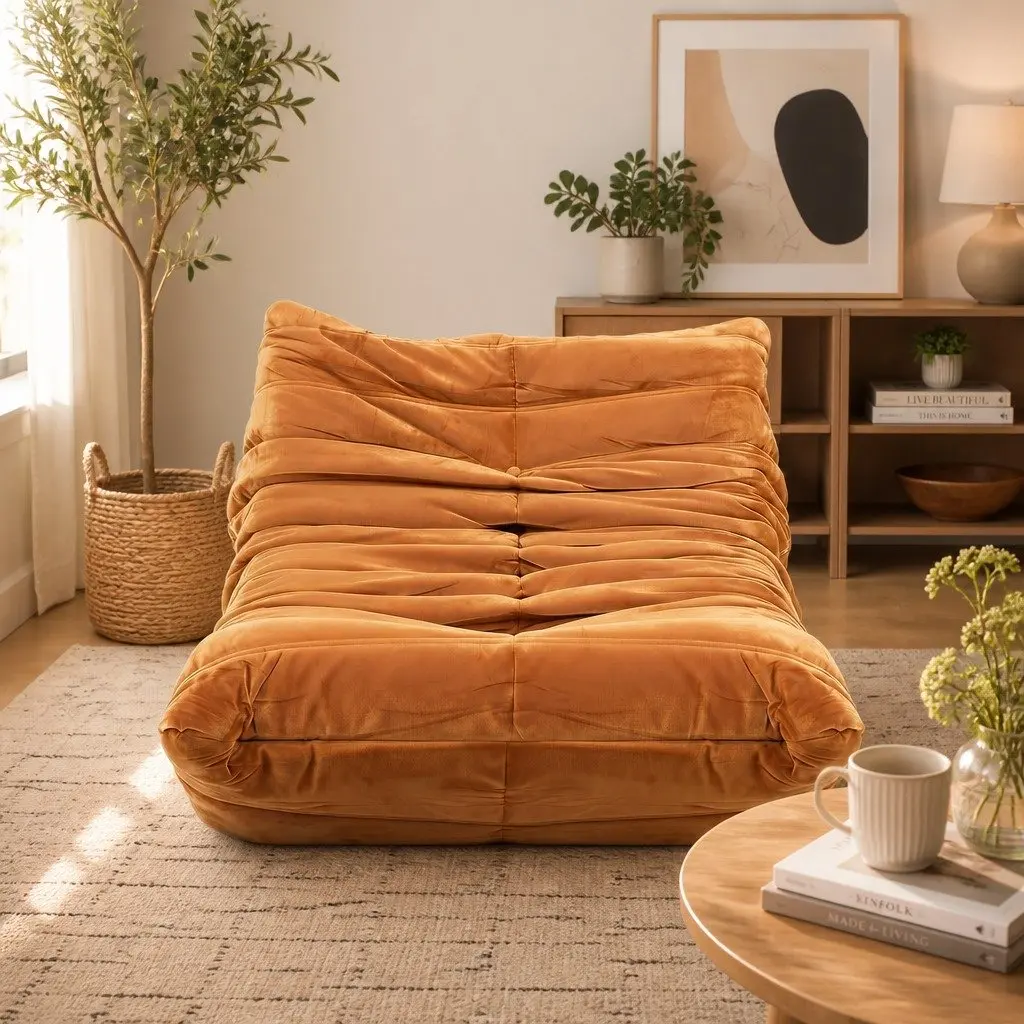 Lazy Sofa Accent Chair Floor Couch Leisure Lounge Foam Pouffe Recliner Brown