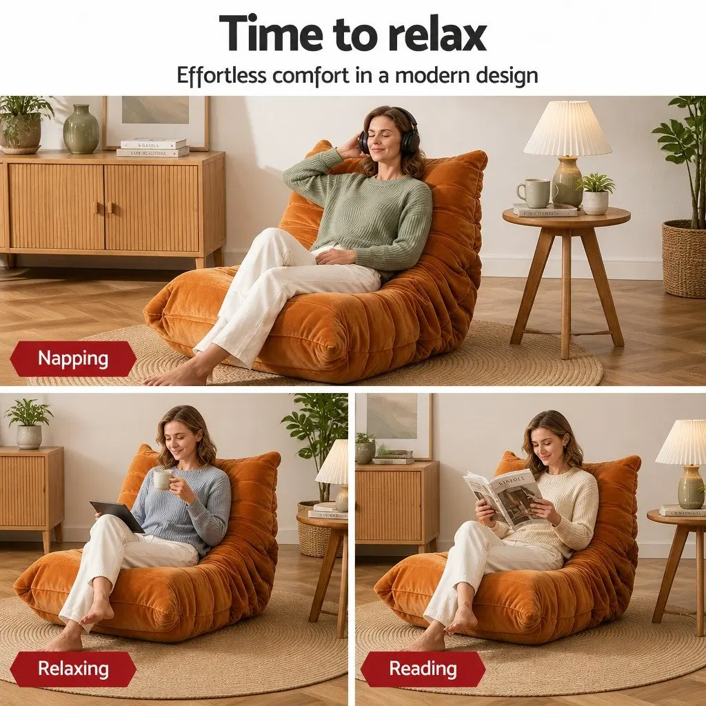 Lazy Sofa Accent Chair Floor Couch Leisure Lounge Foam Pouffe Recliner Brown