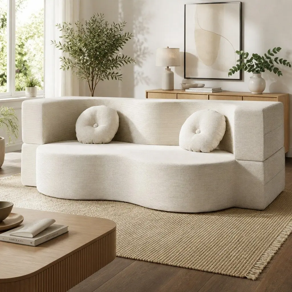 2-in-1 Convertible Sofa Bed in Beige
