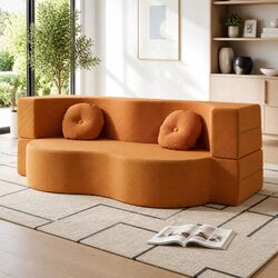 Folding Sofa Bed Floor Couch 2-in-1 Convertible Futon Loveseat Orange