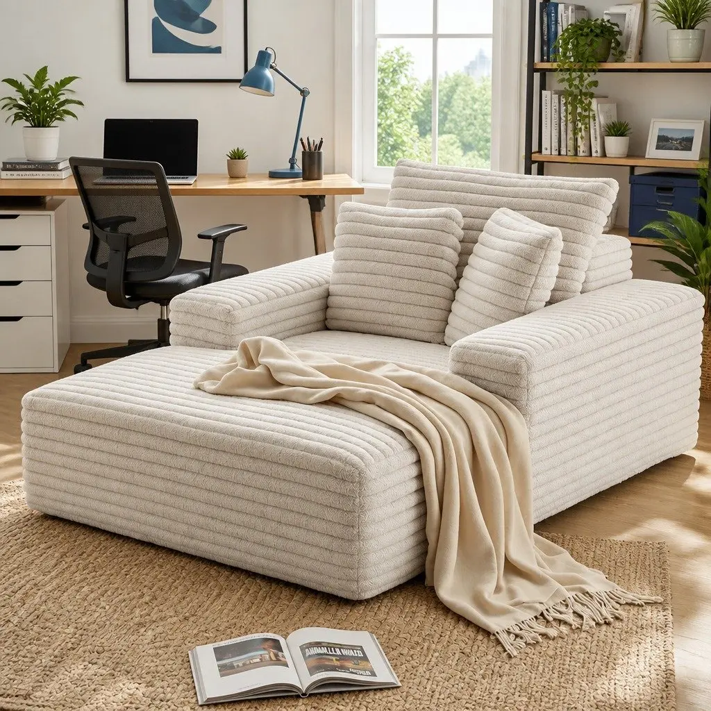 Recliner Sofa Bed Lounge Chair Faux Fur Fabric Beige Modern Minimalist 48 Hour Expansion