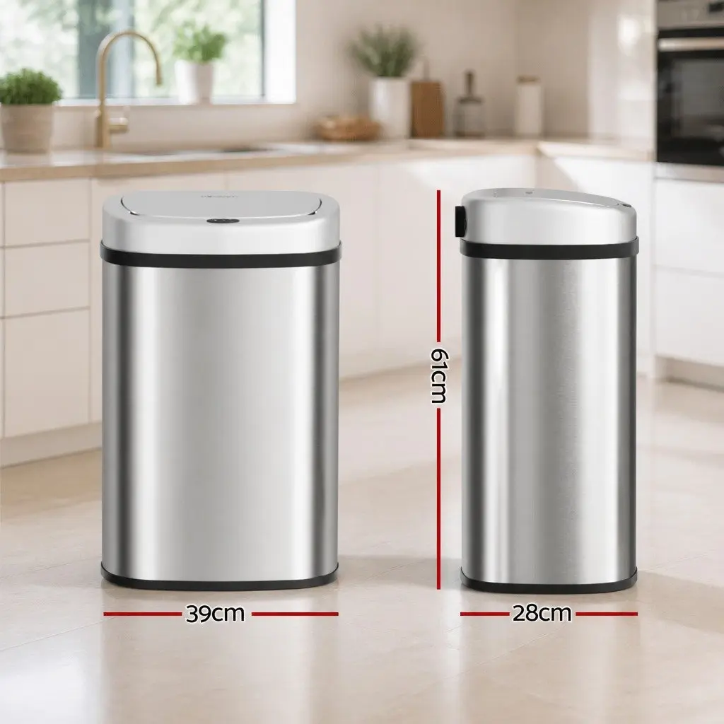 Automatic Motion Sensor Rubbish Bin Hands-Free 50L Silver