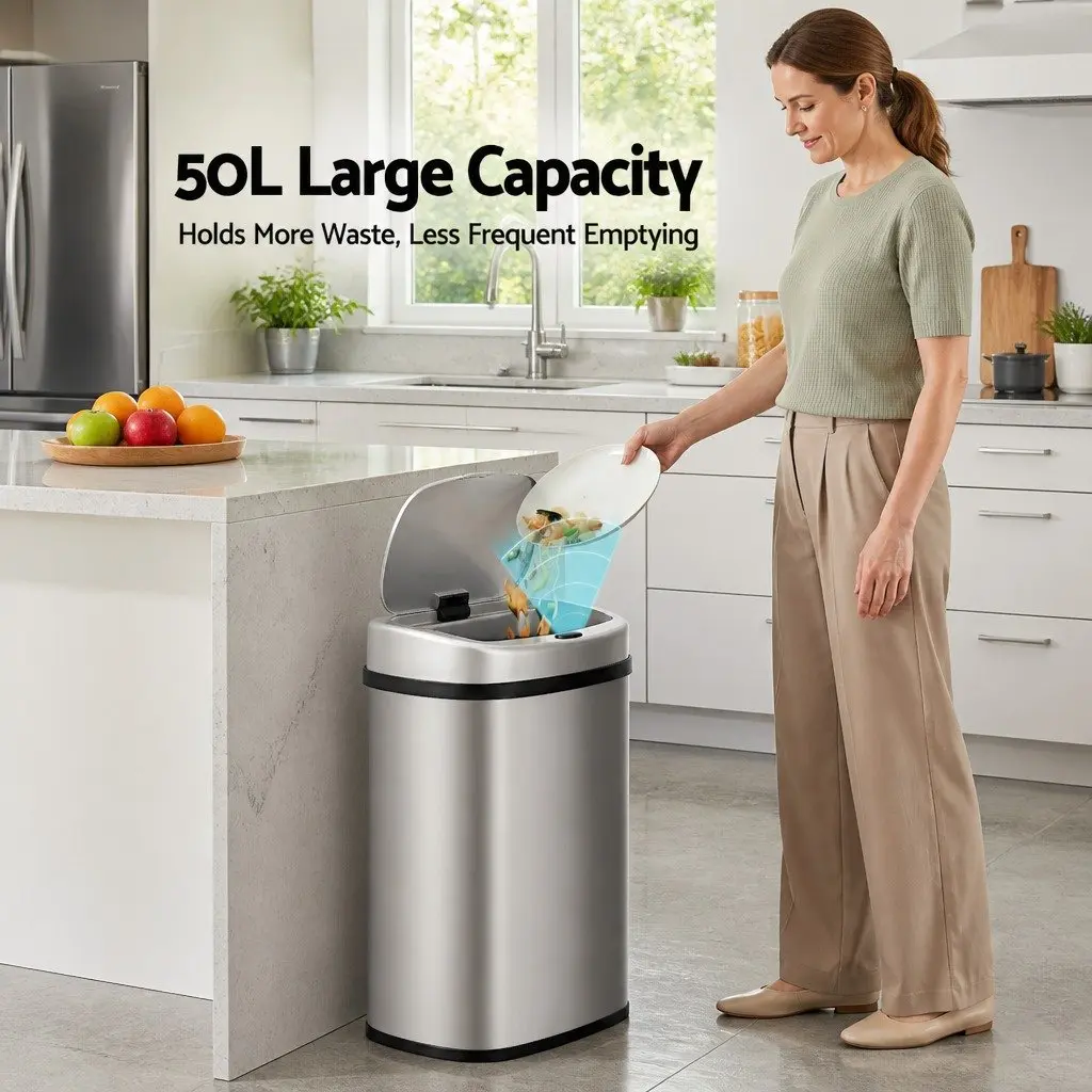 Automatic Motion Sensor Rubbish Bin Hands-Free 50L Silver