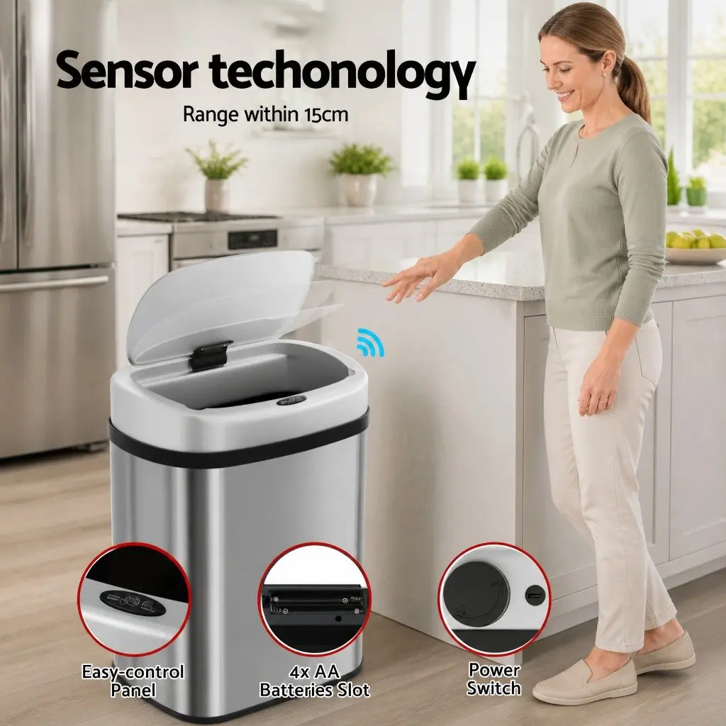 Automatic Motion Sensor Rubbish Bin Hands-Free 50L Silver