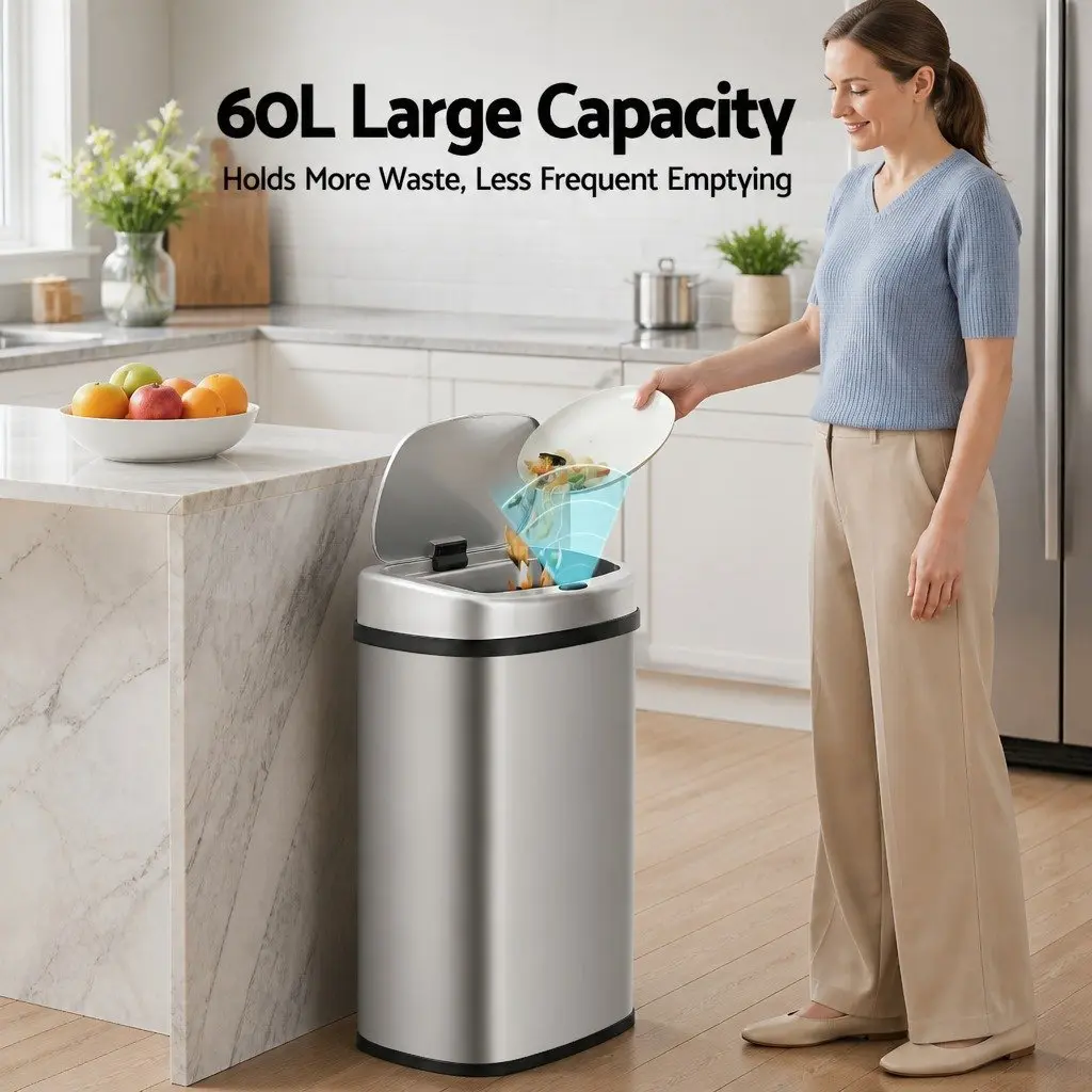 Automatic Rubbish Bin Motion Sensor 60L Hands-Free Kitchen Waste Silver