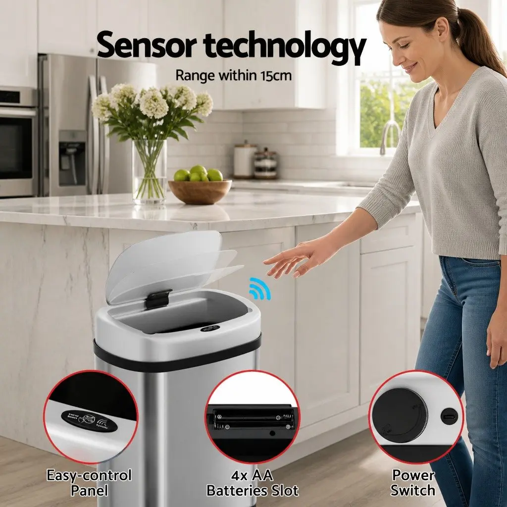 Automatic Rubbish Bin Motion Sensor 60L Hands-Free Kitchen Waste Silver