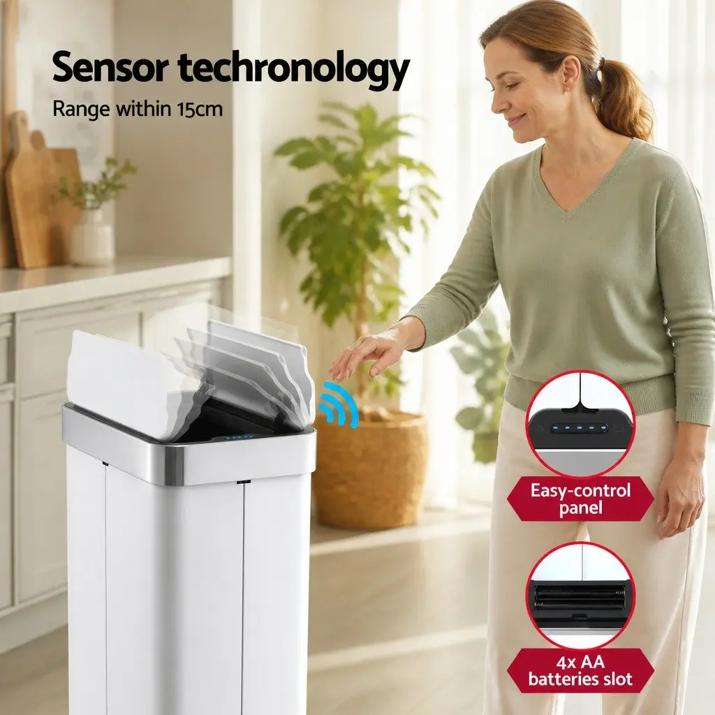 Automatic Sensor Rubbish Bin 70L Hands-Free Kitchen Waste Can White