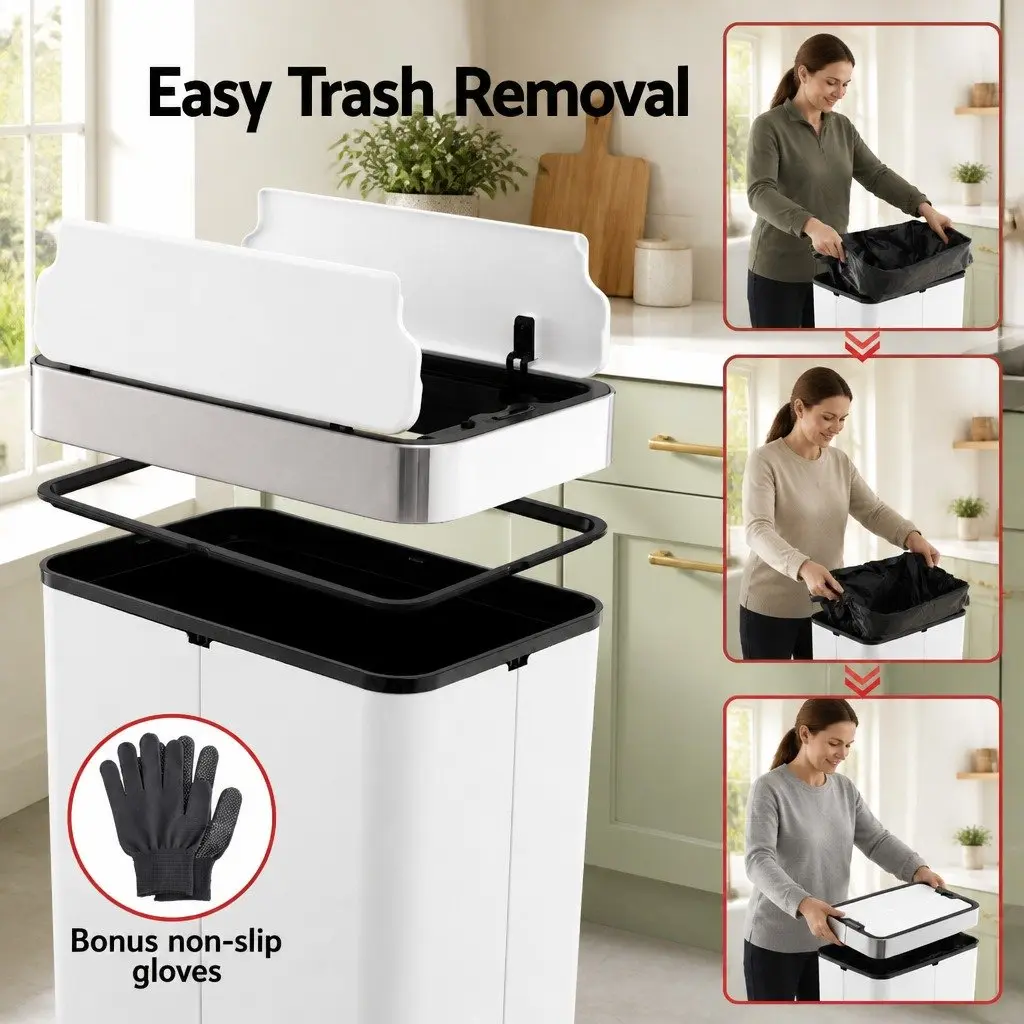 Automatic Sensor Rubbish Bin 70L Hands-Free Kitchen Waste Can White