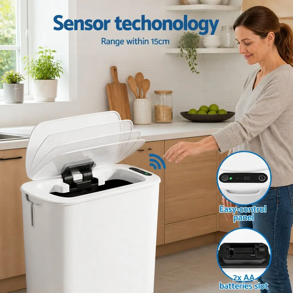 Automatic Trash Bin Touchless Motion Sensor 11L Slim White