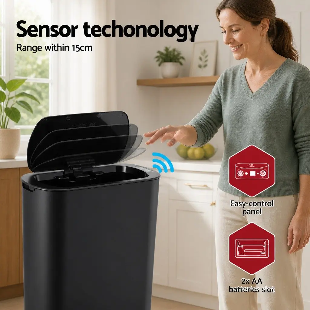 Automatic Trash Bin Touchless Kitchen Garbage Can 21L Slim Black
