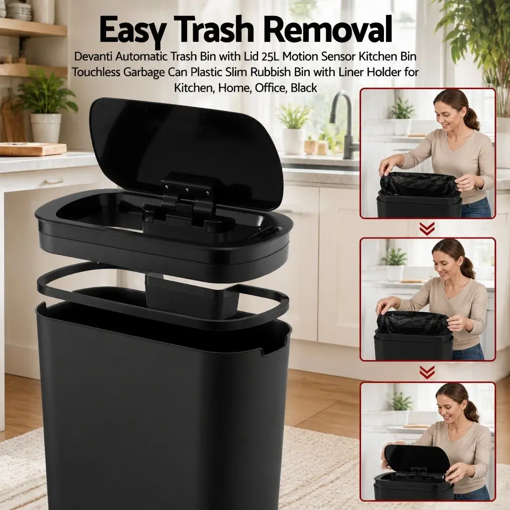 Automatic Trash Bin Touchless Kitchen Garbage Can 21L Slim Black