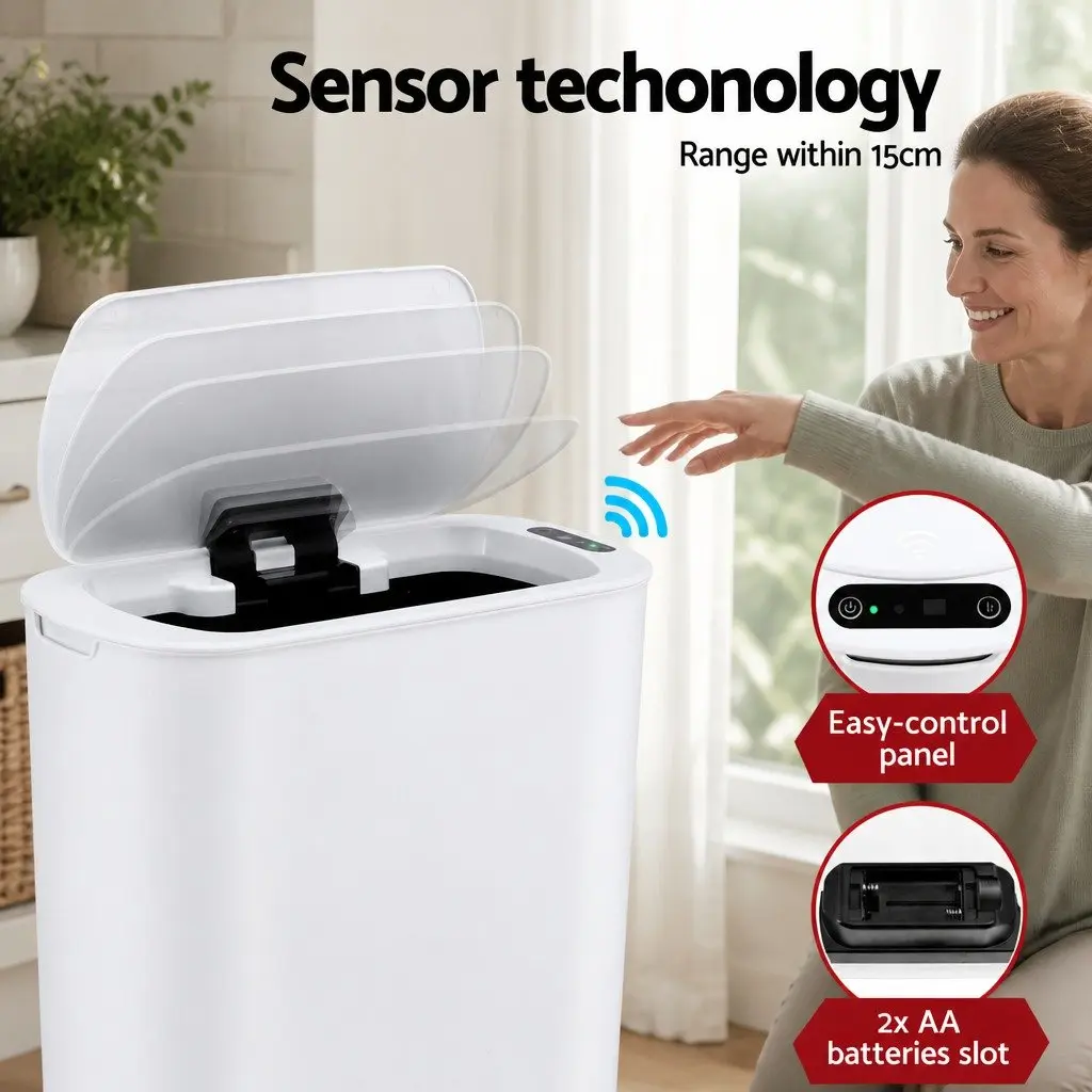 Automatic Trash Bin Touchless Motion Sensor 21L Slim White