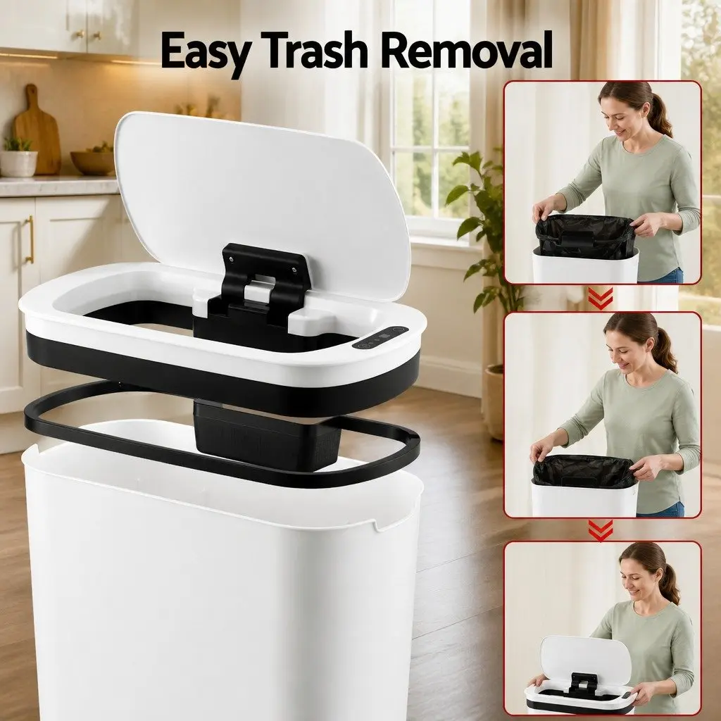 Automatic Trash Bin Touchless Motion Sensor 21L Slim White