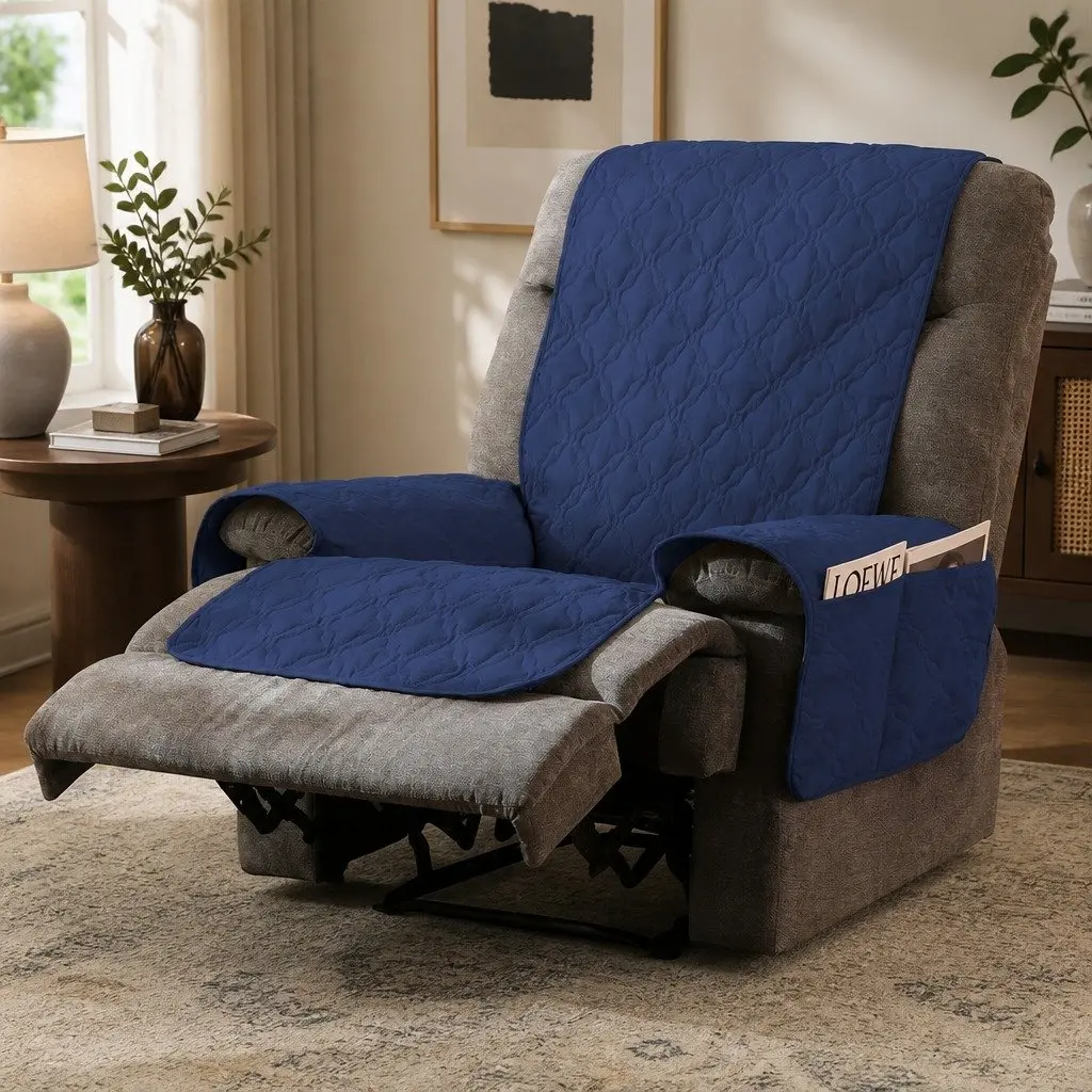 Recliner Sofa Slipcover Protector Medium Waterproof Non-Slip Machine Washable Beige Black Grey Navy