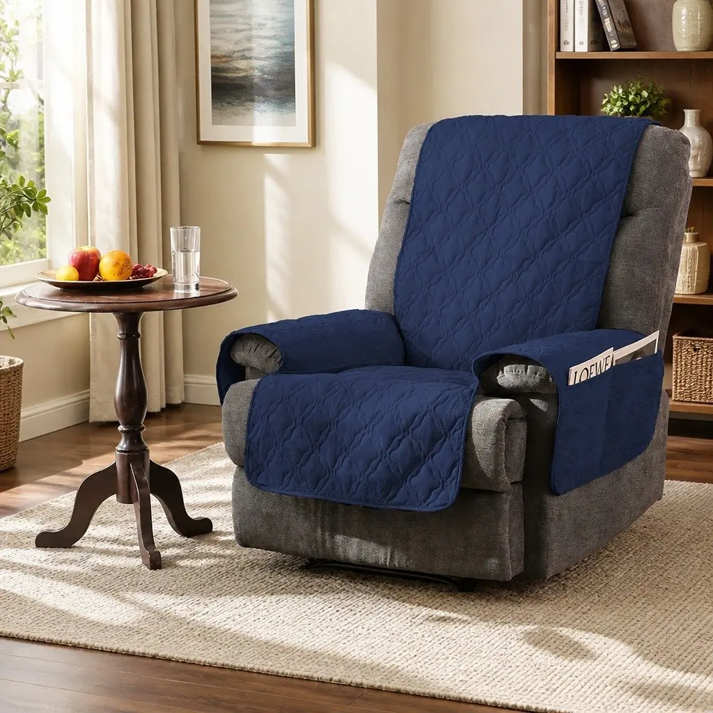 Recliner Sofa Slipcover Protector Medium Waterproof Non-Slip Machine Washable Beige Black Grey Navy