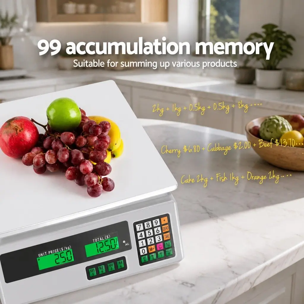 Digital Kitchen Scales 40kg Platform Weighing Scale White LCD Display Tray