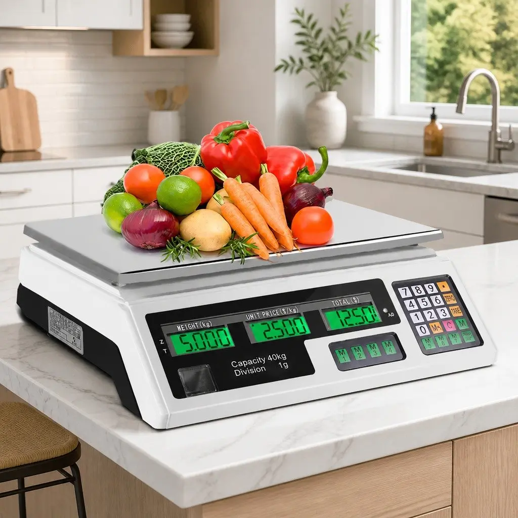 Digital Kitchen Scales 40kg Platform Weighing Scale White LCD Display Tray