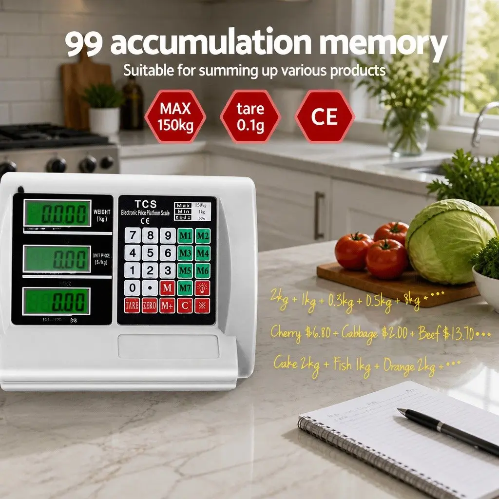 Digital Platform Scale 150KG Kitchen Stainless Steel 50cm x 40cm Backlit LCD