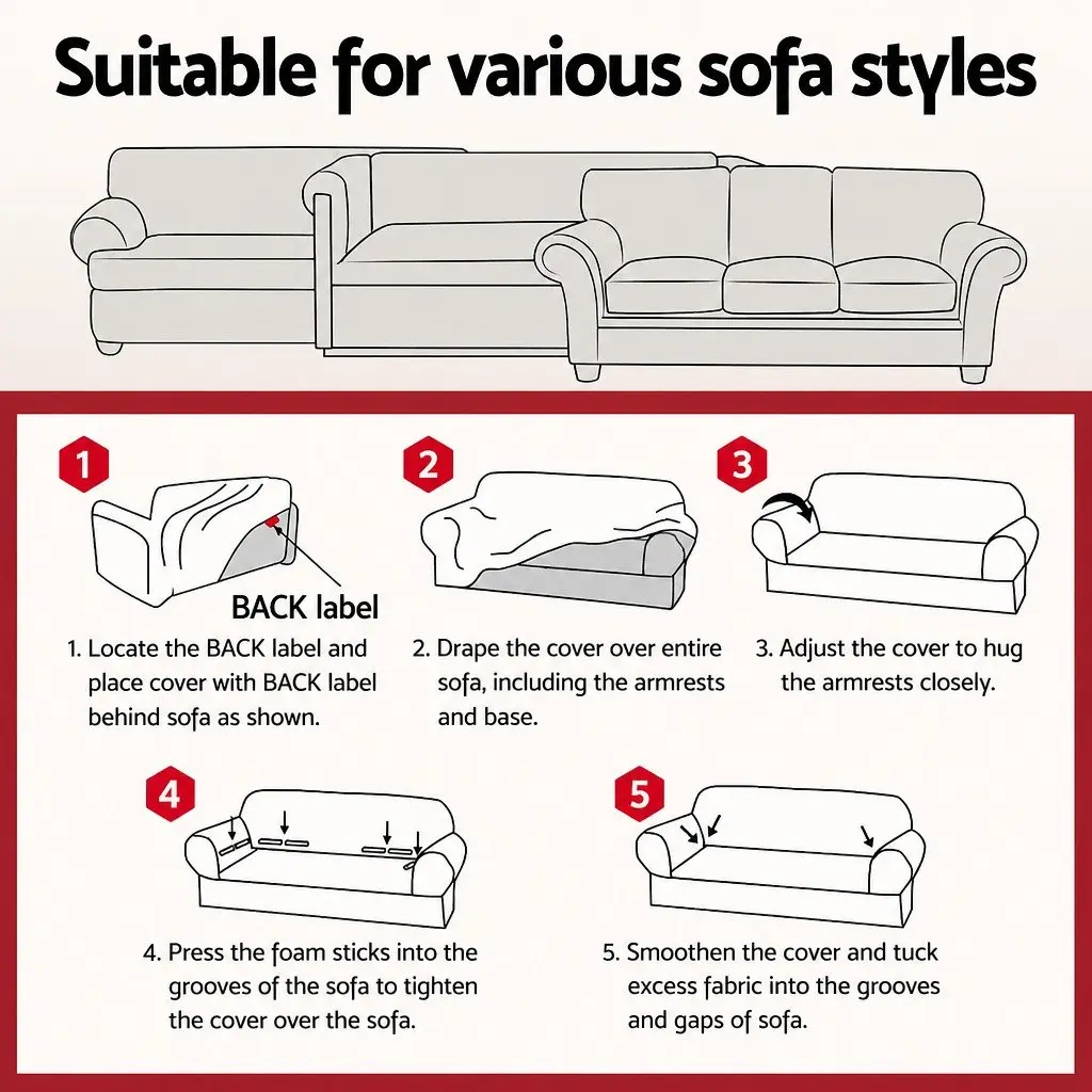High Stretch Black Sofa Cover for 3 Seater Couch Protector Furniture Slip Cover