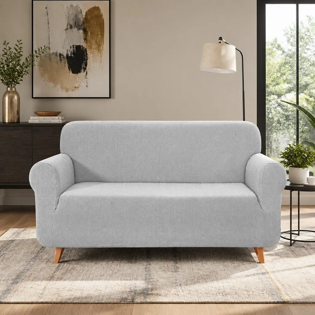 3 Seater Sofa Cover High Stretch Grey Couch Protector Machine Washable