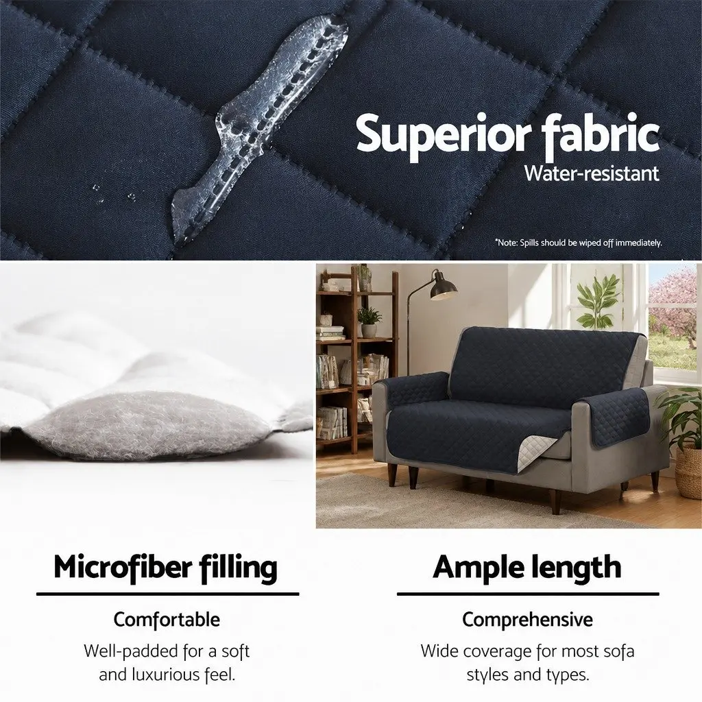 Sofa Cover 3 Seater Quilted Dark Grey Couch Protector Anti-Slip