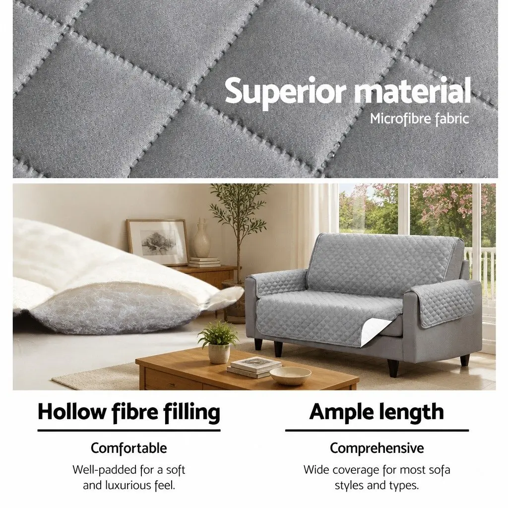 Sofa Cover 3 Seater Grey Diamond Quilted Couch Protector Anti-Scratch Microfibre
