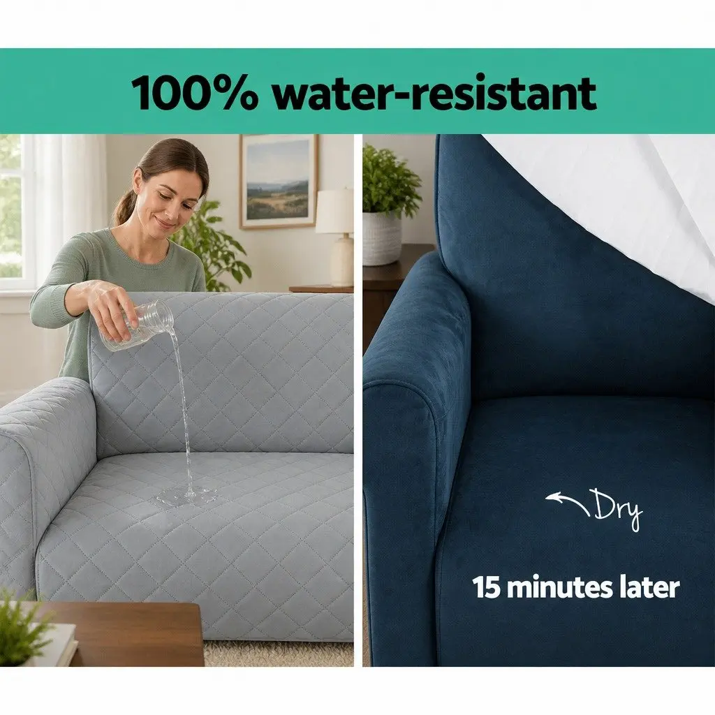 4 Seater Couch Protector Water Resistant Grey Diamond Quilted Sofa Cover