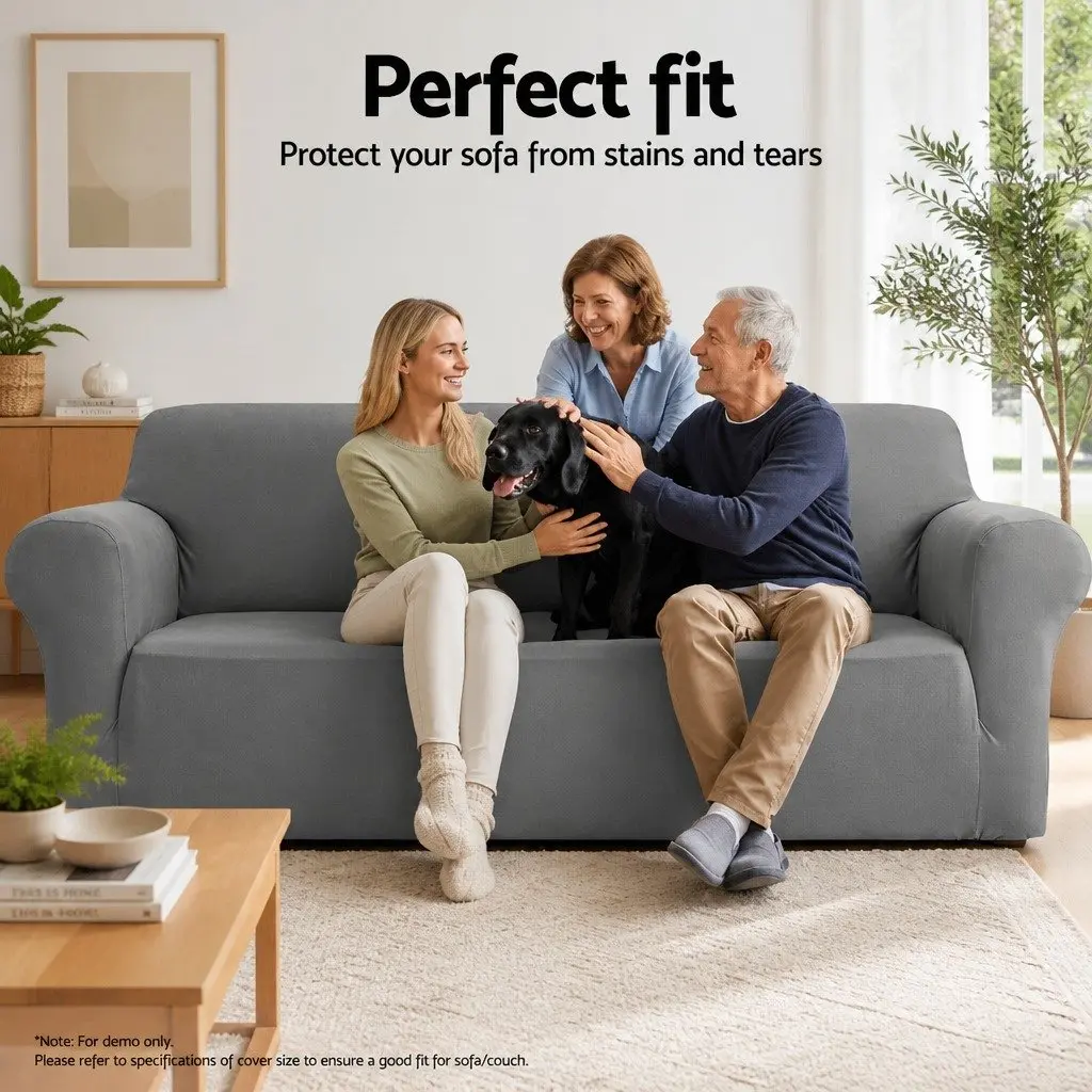 Sofa Cover 2 Seater Stretch Grey Knitted Fabric