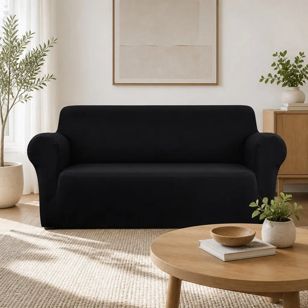 Sofa Cover 3 Seater Stretch Knitted Fabric Black