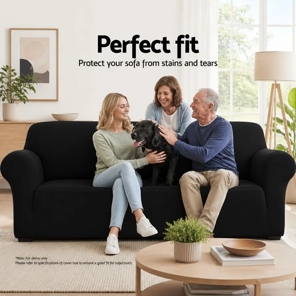 Sofa Cover 3 Seater Stretch Knitted Fabric Black