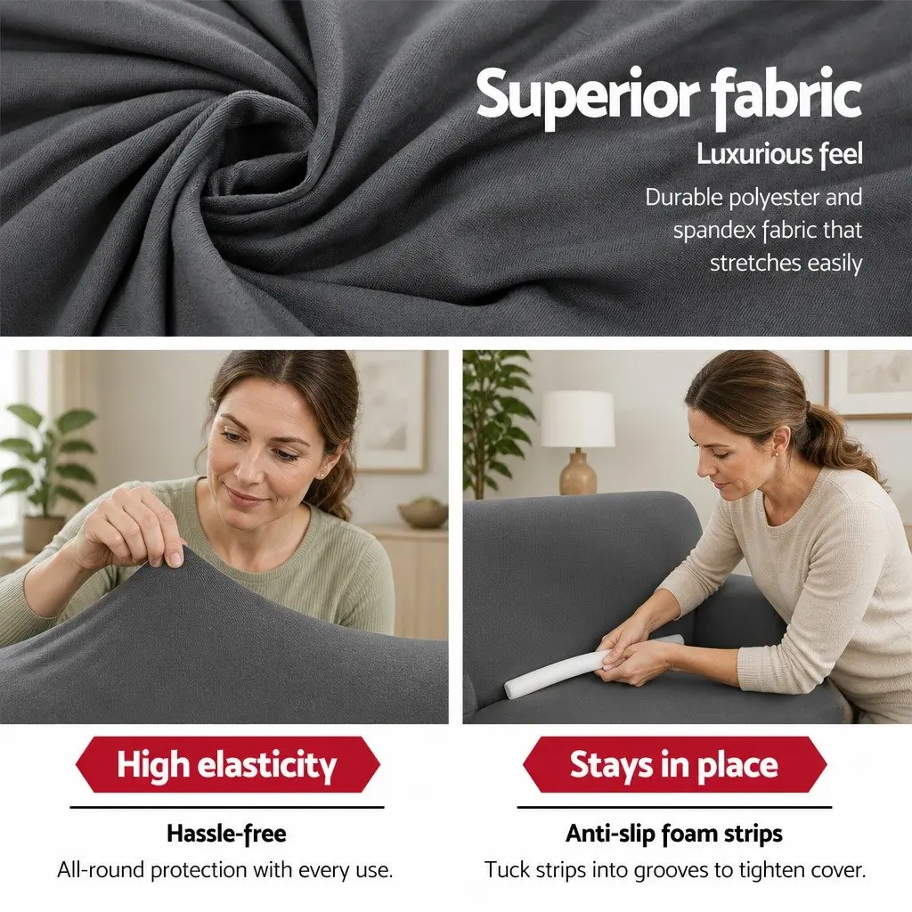3 Seater Sofa Cover Stretch Knitted Fabric Couch Slipcover Grey