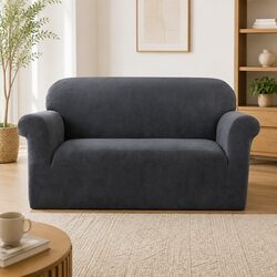 2 Seater Sofa Cover Velvet Grey Couch Slipcover Stretchable Furniture Protection